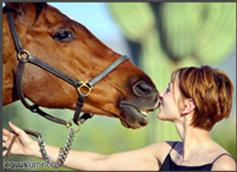 Girl kissing horse.